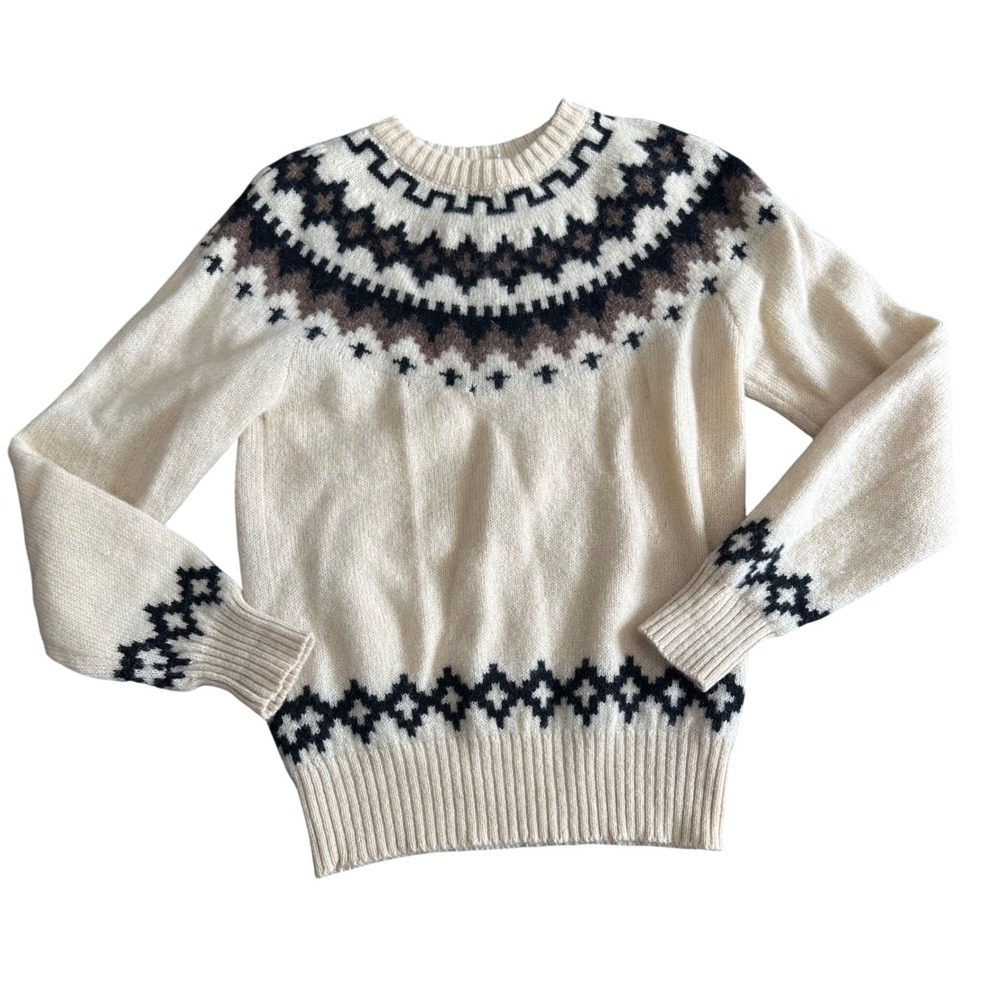 Vintage Eskimo Pure Wool Fair Isle Sweater Womens Medium Cream Nordic Knit *flaw